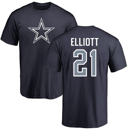 Men Dallas Cowboys Navy Blue Ezekiel Elliott Name and Number Logo #21 Nike NFL T Shirt